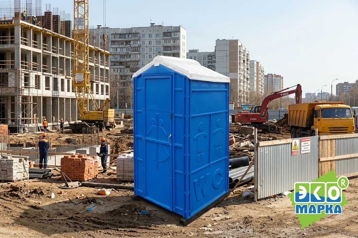 Туалетная кабина на строительной площадке в Подмосковье