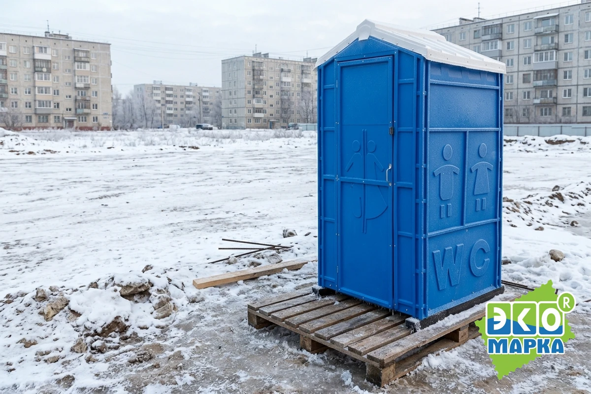 Деревянный поддон под днищем кабины на промёрзшем грунте стройплощадки